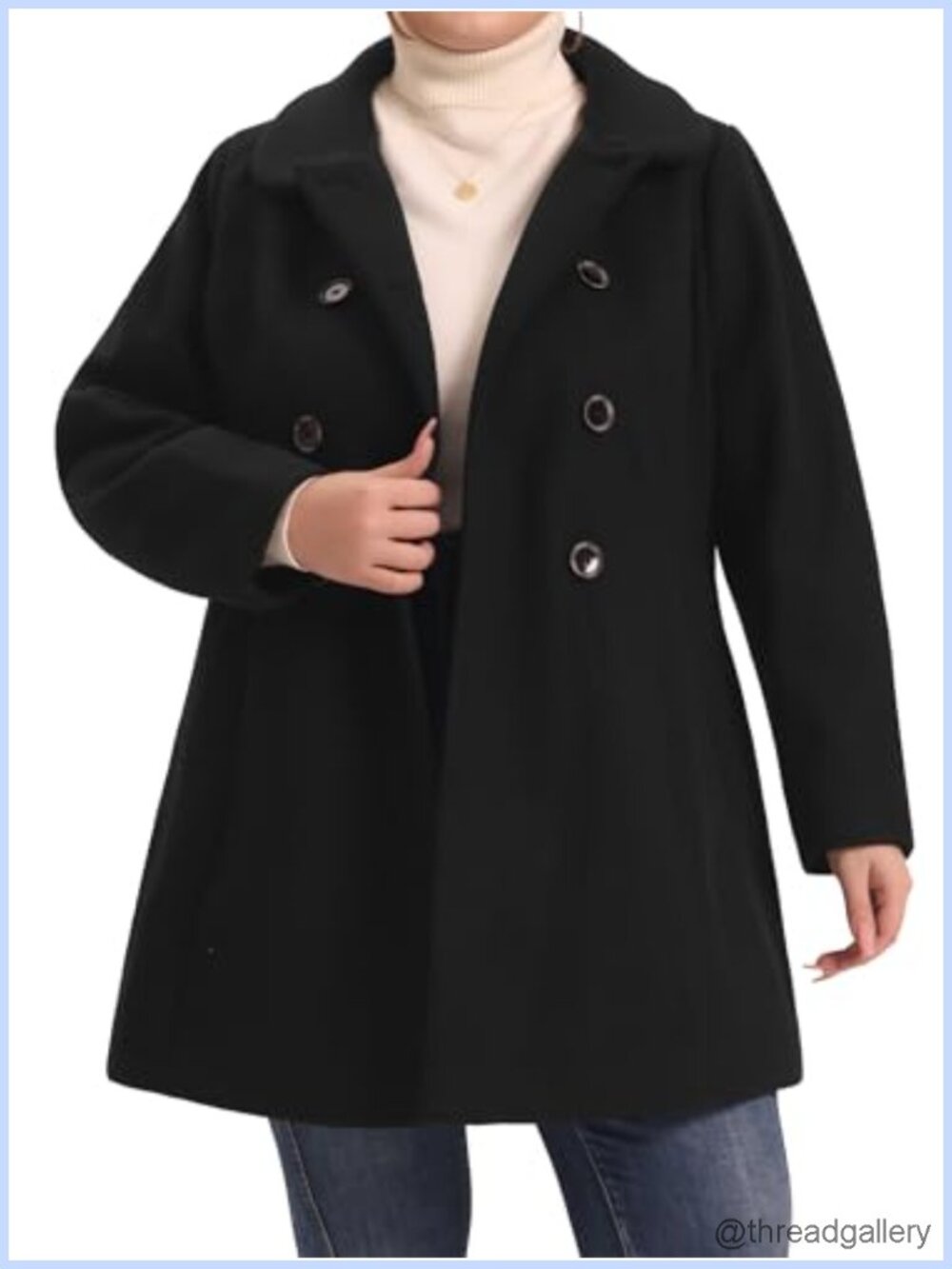 Plus Size Double Breasted Pea Coat Peter Pan Collar Mid-Length Winter